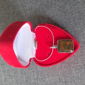 Sterling Silver Square Ammolite Pendant Necklace Stamped 925 in Gift Box